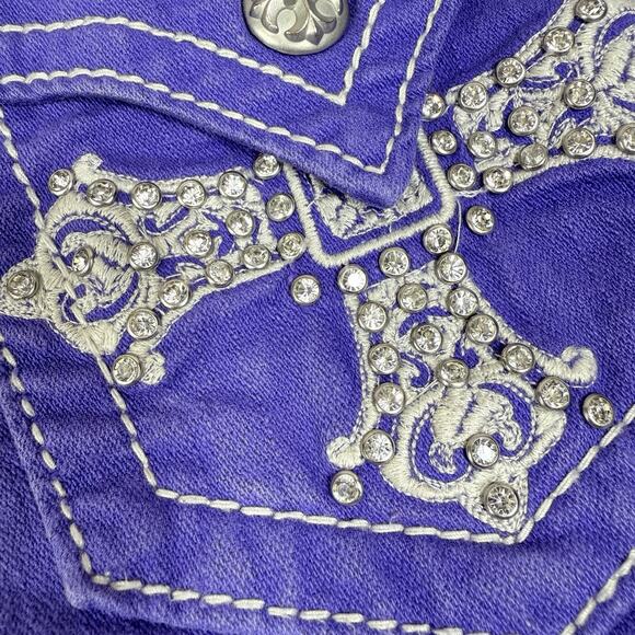 Y2K Miss Me Purple Western Cross Bling Shorts Size 29 Low Rise 5 Pocket Denim - Picture 10 of 14